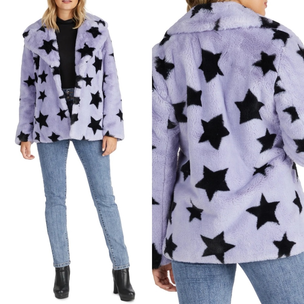 Avec Les Filles / Star Faux Fur Coat Purple - Picture 3 of 11
